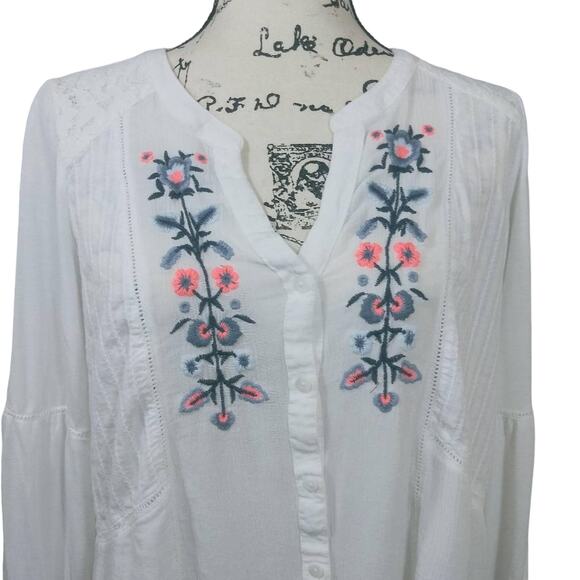 Flutter & Kick Maternity White Button Down Boho Size L - Picture 2 of 6
